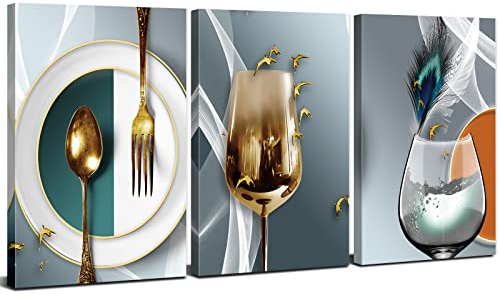 Decorazione da parete per cucina, motivo: calici di vino, color foglia di tè, oro, tela, arte da parete per sala da pranzo, astratto, tazze di vino, quadri, quadri moderni, bar, ristoranti,