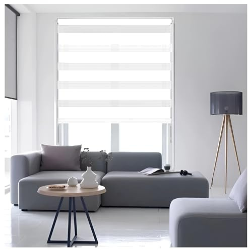 Ruby Deals Zebra Blinds Day & Night Roller Blind – Dual Layer Fabric Window Blinds, Light Filtering, No Drill or Drill Fit Blinds Curtains for Windows and Doors, (White W124 x H165 cm)
