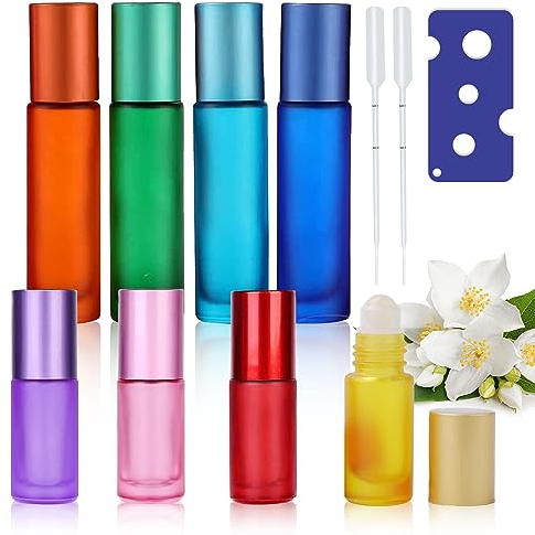 8 Stück Roll on Glasflaschen für Ätherisches Öl Deoroller Zum Befüllen Roll on Pipettenflasche 10ml 5ml Roll on Glasflaschen Flasche Multicolor Glasflaschen für Parfüm Massage Ätherisches Öl