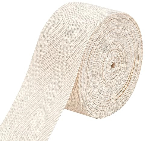 BENECREAT 10m Nastro in cotone Twill Fettuccia In Nastro di Cotone Beige A Spina di Pesce Da, Rotolo di Nastro In Tessuto Naturale Morbido Largo 50 mm per Cucito Artigianale Fai-Da-Te, Borsa A Mano