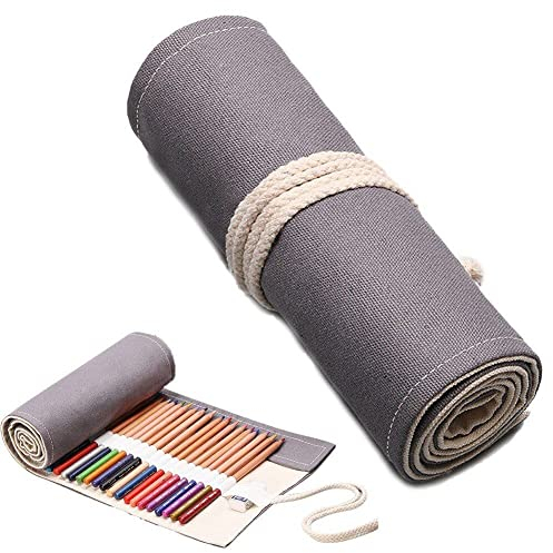 Hrippy Canvas Bleistift Roll Wrap 48 Slots Multi -use -roll -up -Bleistift -hülle Große Kapazität Stift Vorhang Malvorlagen Organizer Halter