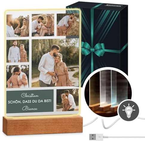 Maverton 3D Cuadro Personalizado con Foto y Texto - Luz LED Lampara de Mesita de Noche - San Valentin Boda Aniversario Pareja, Hombre y Mujer, Dia Del Padre Regalos - 21 x 30 cm o 15 x 22 cm, USB-A