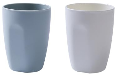RabyLeo Einfache Mundspültasse, runde Kunststoff-Zahnbürstenbecher, Paar Zahnbürsten-Becher, Badezimmer-Toilette, Haushalts-Zahnbürstenbecher. (blau & weiß)