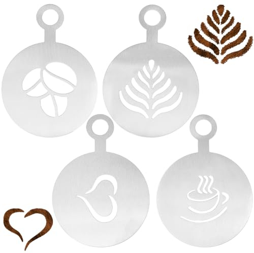 GORGECRAFT 4 Stile Kaffee Latte Form Dekorieren Schablonen Edelstahl Schokolade Herz Blatt Metall Keks Cocktail Schablonen Cappuccino Werkzeuge Schaumstoff Kunstvorlagen Cupcake Geburtstagstorte