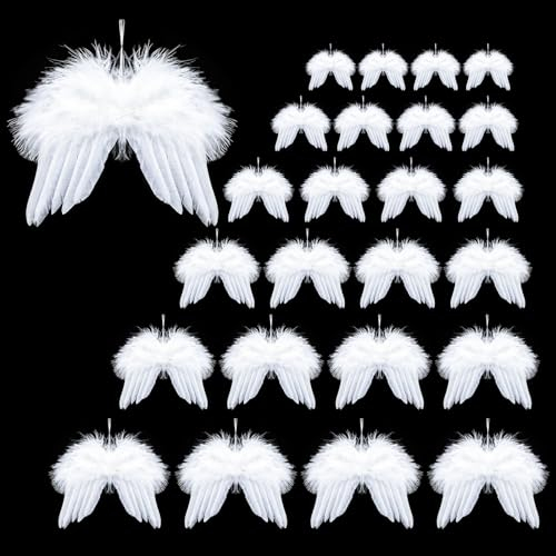 Vegena 24 Pezzi Ali di Angelo Decorazioni Albero di Natale, Ali di Angelo Decorazioni Natalizie Bianche, Ali di Piume di Angelo Bianca per Natale Matrimoni Accessorio, Artigianato Fai-da-Te