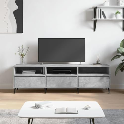 Coavain Mobile TV Grigio Cemento 150x30x44,5cm - Legno Multistrato Con Vetrina - Mobiletto Basso da Terra per Soggiorno