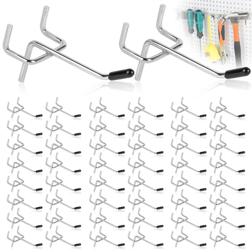 efuturetime 50 x Ganci Pannello Portautensili, Ganci per Pannelli Forati 7cm, Pegboard Hooks con Punta Protettiva in Gomma per Cucine, Supermercati, Scaffalature per Attrezzi