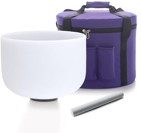 Hye-eun Cuenco de cristal esmerilado de 12 pulgadas, 432 Hz, con sonido de chakra raíz, con funda de transporte púrpura resistente y palo de gamuza incluido para curación de sonido de yoga