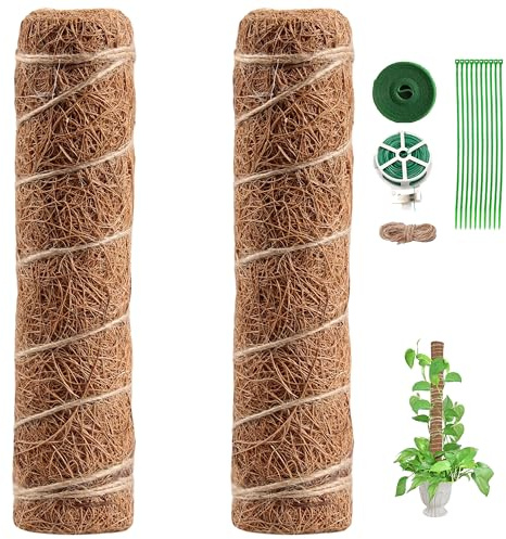 2 pali di muschio, bastoncini di muschio da 30,5 cm per piante monstera, pali di muschio per piante rampicanti da interni, bastoncini di cocco per piante in vaso