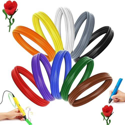 Esshogo 3D-Filament, 1,75 mm, 10 Farben, 5 Meter Jede Farbe, PLA-Material, 0,23 kg