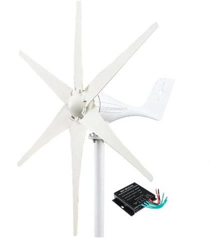 HENGJINGTR Wind Generator Kit with Charge Controller, 2000W 12V 24V 48V Wind Power Generator Windmill Generator 6 Blades for Hybrid Solar Wind System (White),24V