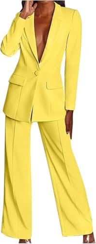 Blazer da Donna Eleganti Blazer da Ufficio per Feste di Matrimonio Abiti Casual da Lavoro alla Moda Tinta Unita (Giallo,S)
