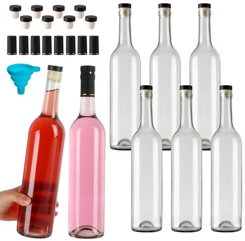 Alotpower Botellas de vino vacías para hacer vino, paquete de 8 unidades con tapas en T y tapas retráctiles de sellado, botellas de vidrio de 750 ml con tapas para vino espumoso, kéfir, kombucha (25