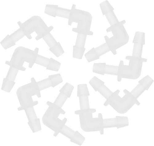 10 Pcs Reducing Elbow Aquarium Accessories - 90 Degree Right Angle Plastic Tube Connectors, Air Pump Hose Adapter, Barbed L-Shaped Joint, Mender Fittings for Water, Fuel, Gas, Liquid,Boat (White PP)