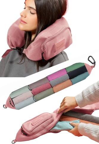 TRAVELLERO Befüllbares Nackenkissen | Reisekissen Tasche | Nackenkissen Flugzeug, Nackenrolle, Travel Essentials, Reisekissen Flugzeug, Nackenkissen Reise, Nackenhörnchen, Travel Pillow, Mittel Rosa
