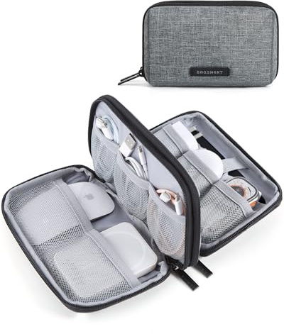 bagsmart Travel Cable Organiser Bag Essential Pouch for Tech Accessories | Compact Gadget Bag for Charging Cables, Power Banks, Flash Drives, USB, Grey