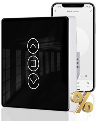 MOES Interruptor de Persianas Inteligente WiFi 2.5D, Control de Persianas con Ajuste de Porcentajes, Temporizador y Control por Voz, Compatible con Alexa y Google Home, Requiere Cable Neutro Negro