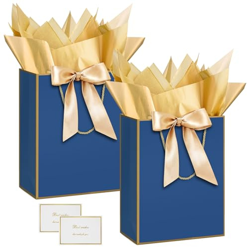 HONTIUS Sacchetto Regalo,2 Pezzi da 12,59'' Sacchetti Regalo Verticali per Busta regalo grande con Carta Velina e Carte, 32*25*13cm Borsa Regalo Compleanno per Damigella d'onore, Festa di Nozze Blu