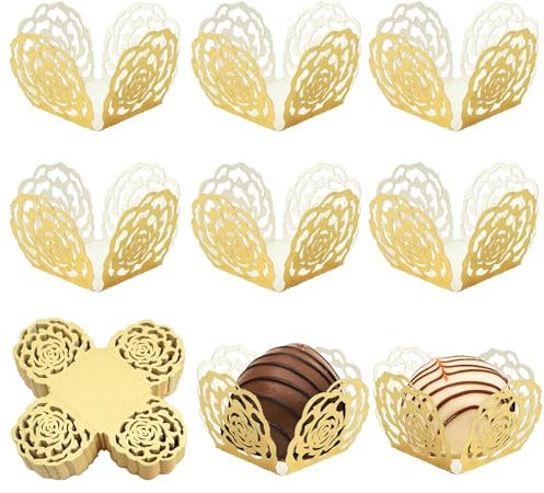 50Pcs Schokolade Trüffel Wrappers Papier, Goldfolie Rose Trüffel Fälle Petit Four Fälle, Mini Cupcake Fälle Sweet Wrappers Schokolade Wrappers Muffin Fälle, für Party Hochzeit Geburtstag Valentin