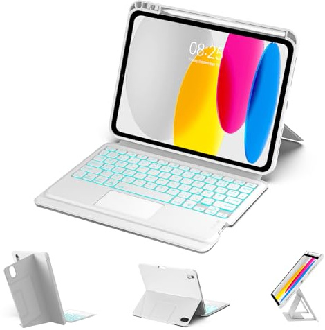 IVEOPPE Tastatur für iPad A16 11. Generation, QWERTZ Deutsch Bluetooth, Hülle Tastatur für iPad 10 10.9 Zoll/ipad A16 11 Zoll, Abnehmbares Magnetgehäuse mit Touchpad Magic Keyboard, Weiß