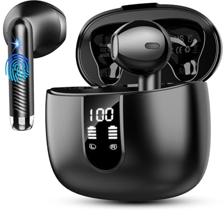 Auriculares Inalámbricos Bluetooth, Auriculares Bluetooth 5.4 HiFi Estéreo, 56H Cascos Inalambricos Bluetooth con ENC Reducción de Ruido, Pantalla LED, USB-C, Control Táctil,IP7 Impermeable Audifonos