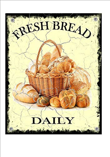 KWQDOZF A Basket Of Bread Metal Sign Vintage Bakery Decor Fresh Bread Daily Tin Poster Home Kitchen Farm Wall Decoration Plaque 12x17 Inches