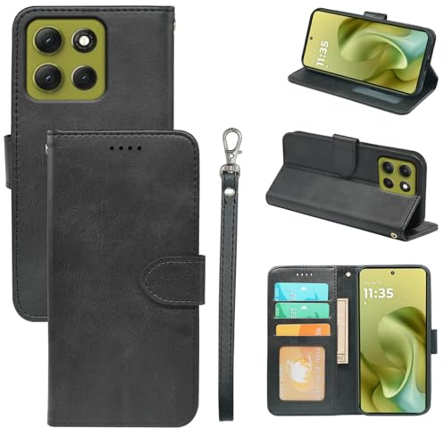 KUSINHOKA Funda para Motorola Moto G86, Tapa de Cuero Piel Sintética Flip Case con Ranura Tarjeta, [Anti-arañazos] Silicona Protectora Carcasa, [Soporte Plegable] [Hebilla Magnetica], Negro