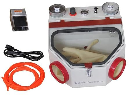 SenhE Electric Sand Blasting Machine, Double Needle Fine Sandblaster, Heavy Duty Modular Sandblasting Machine Equipment, Large View Window Machine, Foot Pedal Control