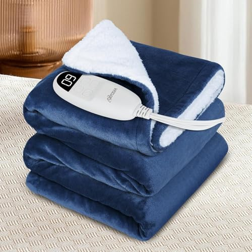 Olycism Coperta elettrica 180x200 cm con spegnimento automatico, 9 impostazioni di calore e 10 timer di spegnimento automatico. Protezione dal surriscaldamento, coperta calda lavabile.