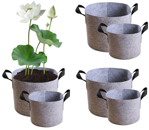 KeaJuidy 6 Stück Pflanztasche aus Vliesstoff Pflanzbeutel mit Griffen Pflanzsack für Wasserpflanzen, Moorpflanze, Seerose, Lotus, Blume (1 Gallonen und 3 Gallonen)