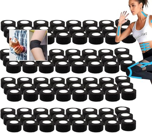 28 Rollen Selbstklebender Verband Set 2.5cm x 4.5m Pflaster Rolle Verbandsmaterial Schwarz Elastische Binde Bandage Fixierbinde für Finger Handgelenke Füße Knie
