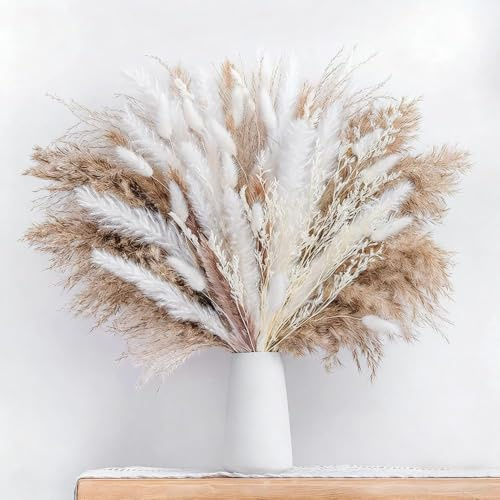 LOMIMOS Pampasgras Getrocknet Deko,75PCS Herbst Deko Innen 44cm Natürliche Trockenblumen Pampasgras-Bouquet Schilfblume Deko für Blumen Arrangements Heim Decor