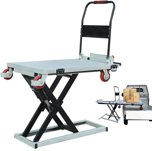 660lbs Capacity Hydraulic Lift Table Cart, 40 Lifting Height Electric Hydraulic Scissor Cart Lift Table,Portable Electric Hydraulic Lifting Flatbed Handcart for Material Handling