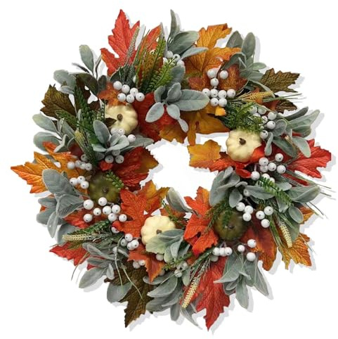 Wreath for Front Door 35 cm Beerenkranz Eukalyptus Saisonale Blumen Halloween Wohnzimmer Outdoor Groß All Year Türkranz Fensterdeko Hängend Erntedankfest Ernte Dekorationen Wand (Yellow, 35x35cm)
