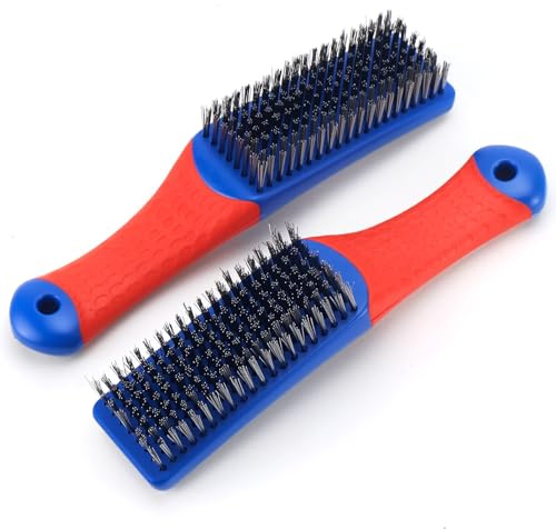 Erzekrim Edelstahl Drahtbürsten Set 2 Stück Handdrahtbürste Stahlbürste Robuste Reinigungsbürsten mit gummiertem Griff für Rostentfernung Reinigung Schweißschlacke