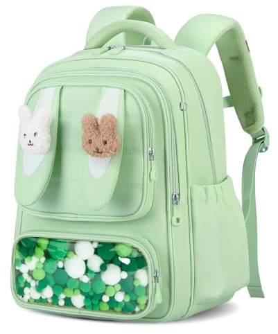 Amythe Cartable Fille Primaire, Sac à Dos Kawaii Ergonomique pour Filles 6-10 Ans (CP CE1 CE2 CM1 CM2), Sac D'école Princesse avec Réflecteurs, Idéal Rentrée Scolaire, Vert