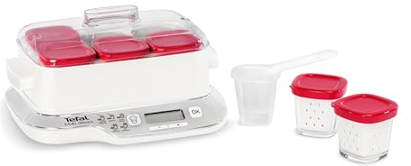 Tefal Multi Delices Express YOGURER 6 Ollas Rojas Yogur en Casa 5 Programas Automáticos Postres Leche, Cuajada y Postres Suaves, Ollas de 140 ml, 100% Libre de BPA YY5425FB