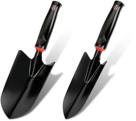 Lot de 2 petites pelles de jardin en acier au carbone - Noir - Pelle pratique pour planter, transplanter, désherber