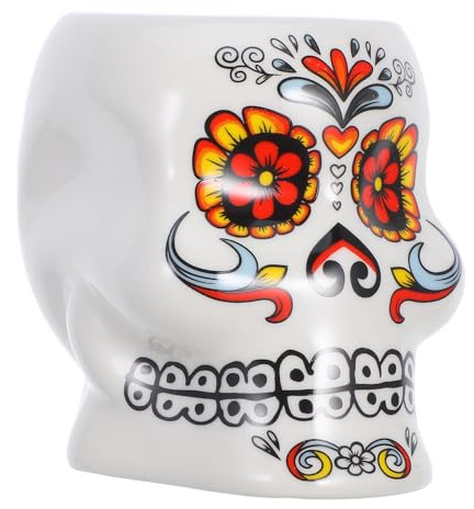 Veemoon Mug Tiki en Céramique Blanc Tête de Mort, Verre à Cocktail Hawaïen pour Fête, Coupe à Vin Créative Stable et Saine, Bar, Festival et Restaurant, Verre de Fête Original
