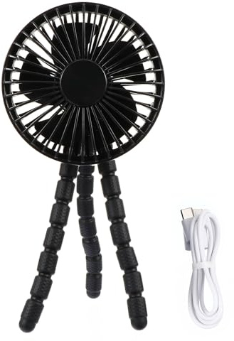 Ventilador de Cochecito Recargable Portátil Negro, Mini Trípode Flexible