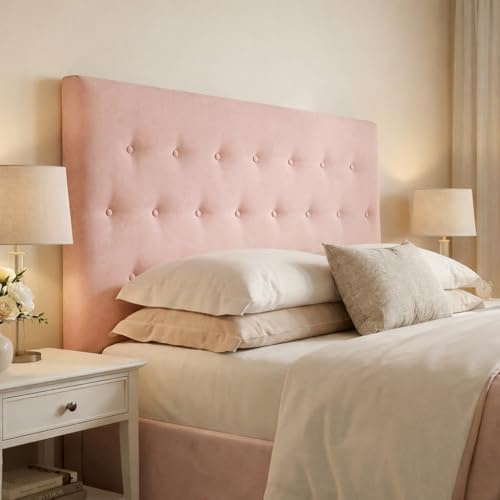 DecorQUALITY Cabeceros de Cama tapizados con Tejido Antimanchas, Estructura Madera Acolchado- Cabezal Dormitorio y Matrimonio Moderno Mod. Paris Todas Las Medidas y Colores (Rosa, 135 * 70)
