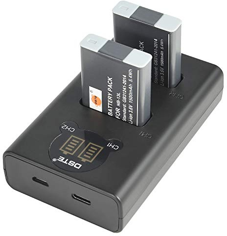 DSTE NB-13L Ersatzakku + Dual-USB-Ladegerät mit LCD-Display, kompatibel mit Canon PowerShot G5X G7X G9X, G5X Mark II, G7X Mark II, G9X Mark II, SX720 HS, SX730 HS, G1 X Mark III Kamera, 2 Stück