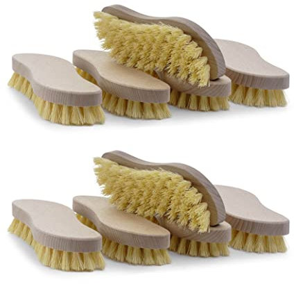 Novaliv 10x Handwerker-Bürste aus Holz mit Kunststoff Borsten Robuste Nagelbürste Bürste für Hand Nägel und Finger S-Form für professionelle Reinigung ergonomischer Griff Handwerkerbürste