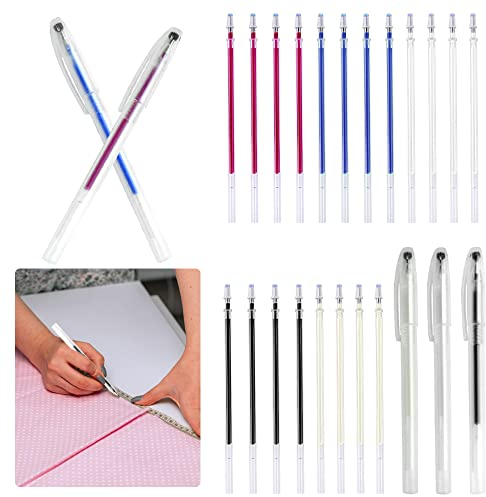 BUENTYA Stoffmarkierstift 5 Farben Markierstift Hitze Löschbar Stoff Stifte Markierung Wasserlöslich Stoffmarkierungsstift mit 5 Stifthalterund 28 Minen Heat Erase Empty Pens für Schneidern Nähen