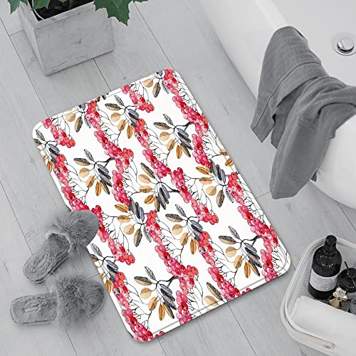 Badematte rutschfest, Badteppich für Badezimmer,Rowan, Sträucher voller Beeren Fresh Garden Pattern in Aquarellen Artwork Dekorativ, Pi,Waschbar Badezimmerteppich für Wohnzimmer Schlafzimmer 60x100 cm
