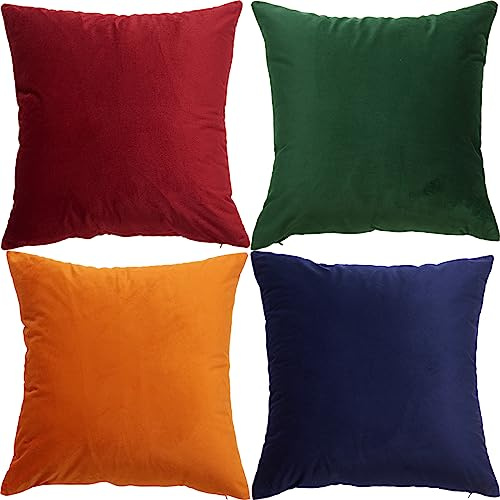 GONOVE Kissenbezüge 40x40cm Weicher Samt Bunte Plain Kissenbezug 4er Set Dekorative Kissenhülle Zierkissenbezüge Kissen für Sofa Couch Zuhause Wohnzimmer, Rot Orange Serie