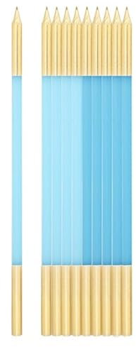 10 Candele turchese azzurro e oro Mezzo Stelo Matita candeline in cera per torte H15,5 cm