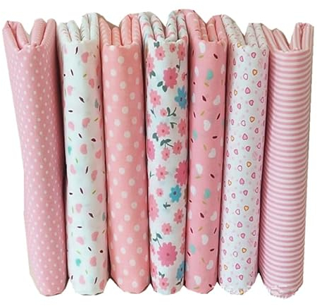 Baumwollstoff Stoffpakete,7 Stück 50 x 50cm Patchwork Stoffe Paket DIY Baumwolltuch Stoffpaket Zum Nähen Nähstoffe für Kleidung,Bettwäsche,Vorhänge,Tischdecken Quilten DIY Basteln Handwerken- Rosa