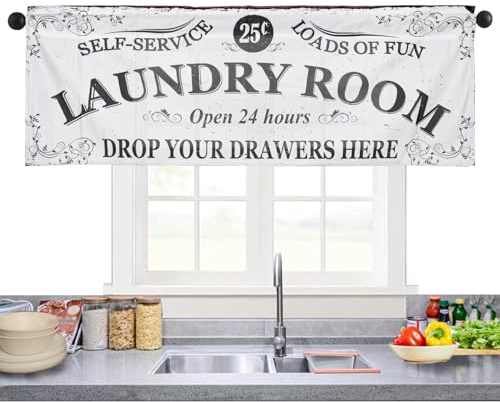 Fatiya 137 x 45 cm Waschküche Vorhänge für Fenster Stabtasche Wäscherei Vorhänge dekorative Fenster Valances 1 Panel (Stil B)
