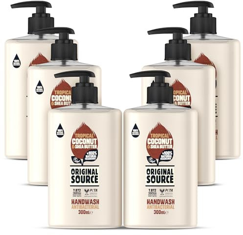 Original Source Coconut and Shea Butter Handwash with 100% Natural Fragrance, Vegan Handwash, Antibacterial, Natural Moisturisers, Multipack of 6 x 300 ml